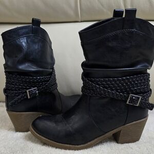 New Attitude Womens Black Faux Leather Slouchy Ankle Boots Size 6.5 M